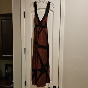 Banana Republic Black and Brown Sleeveless V-Neck Maxi Sundress